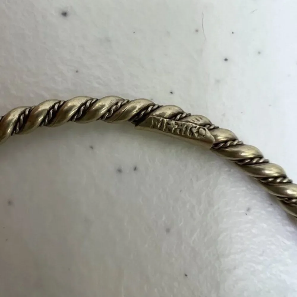 Mexico Bangle Twist Swirl Bracelet‎ Silver Tone Rope Thin